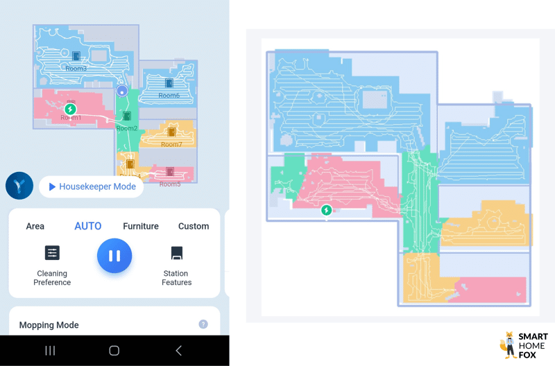 Die Navigationspfade des ECOVACS DEEBOT T20 OMNI sind in der Handy-app zu sehen.